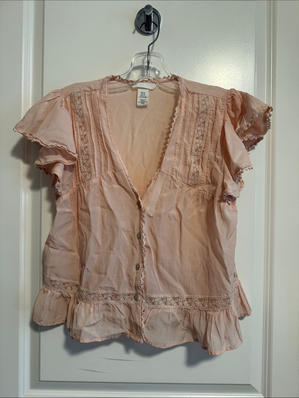 H&M Light Peach Ruffle Lace-Trim Button Blouse